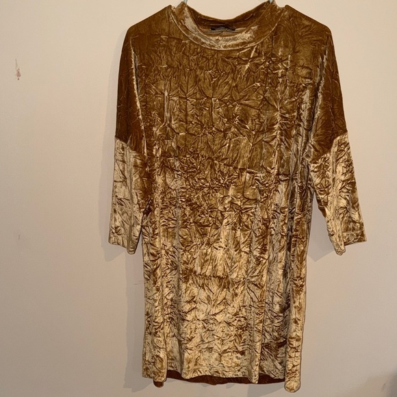 Zara Gold Velvet Long Sleeve Dress - Picture 3 of 6